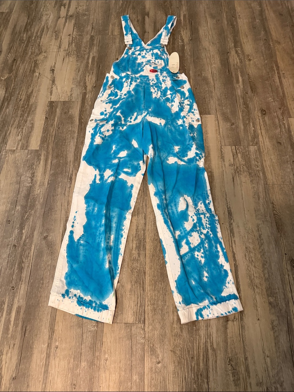 Tie-Dye Blue & White Cotton Painter's Overalls Jumpsuit